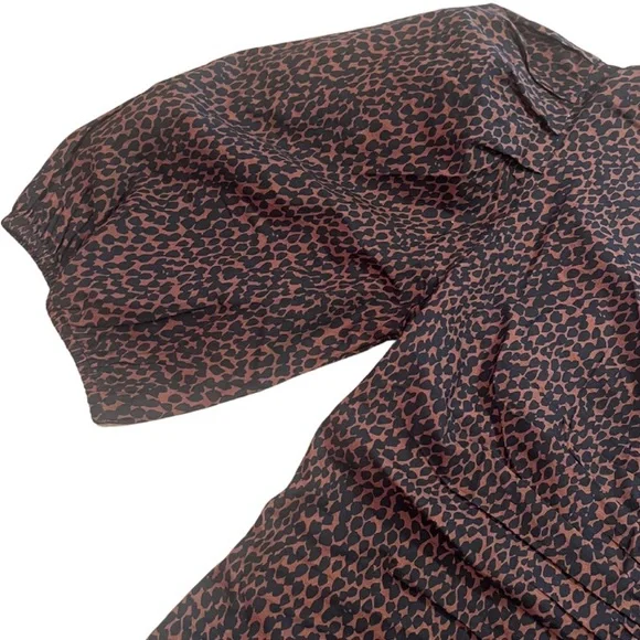 Universal Thread Brown Animal Print Mini Dress Ruched front big puff sleeves NWT - Picture 3 of 16